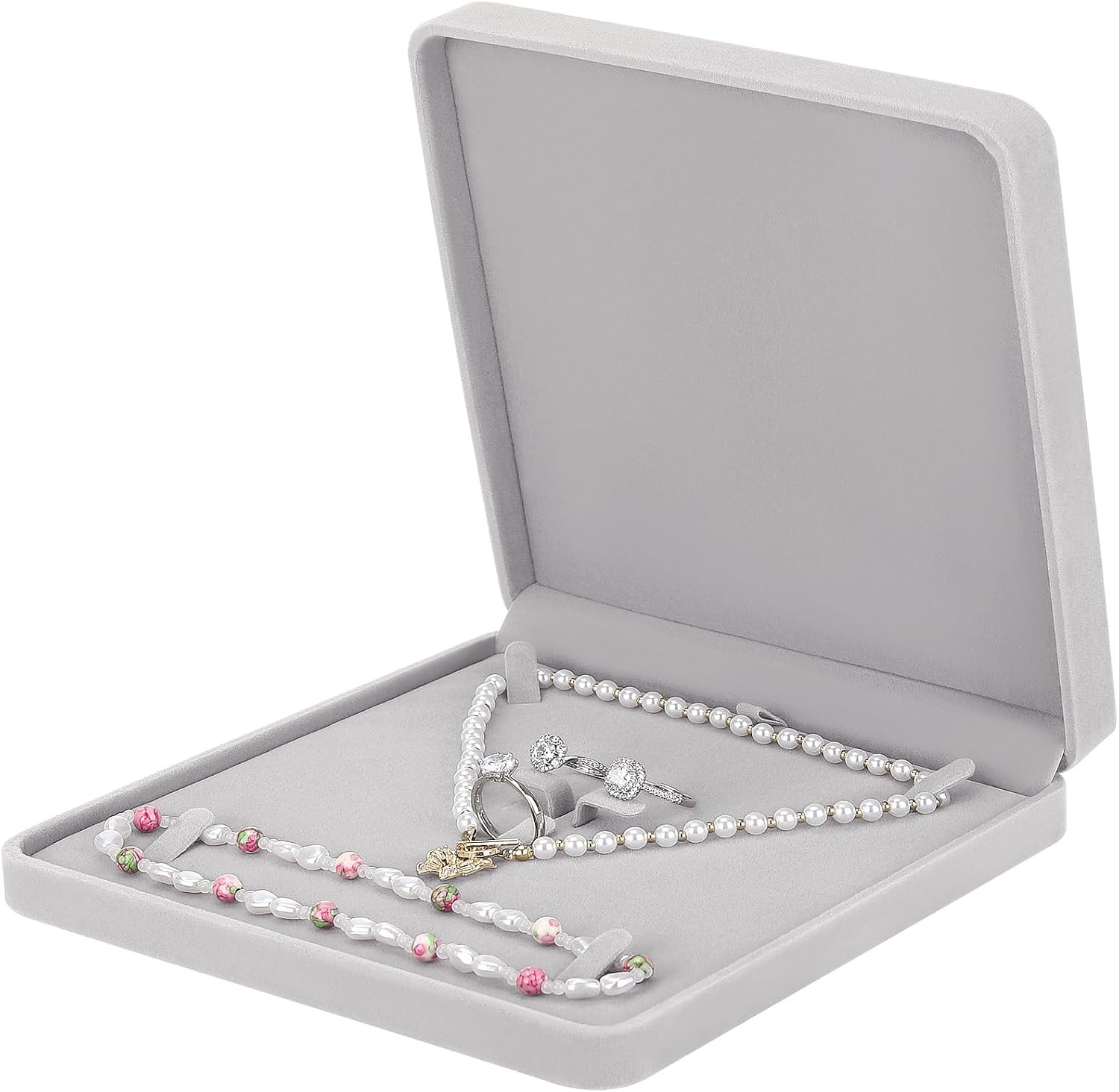 Velvet Jewelry Set Box Velvet Gift Box Bracelet Necklace Earring Ring Pink)