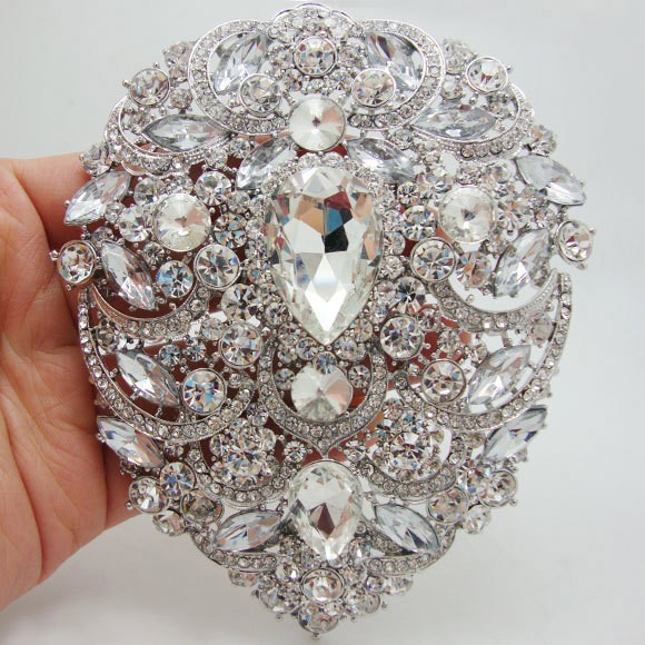 Bride 4.92″ Flower Drop Pendant Bridesmaid Brooch Pin Clear Rhinestone Crystal