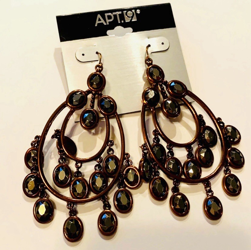 Apt 9 Dangle Tear Drop Bead Bronze Metal Chandelier Earrings (Pierced Ears) New