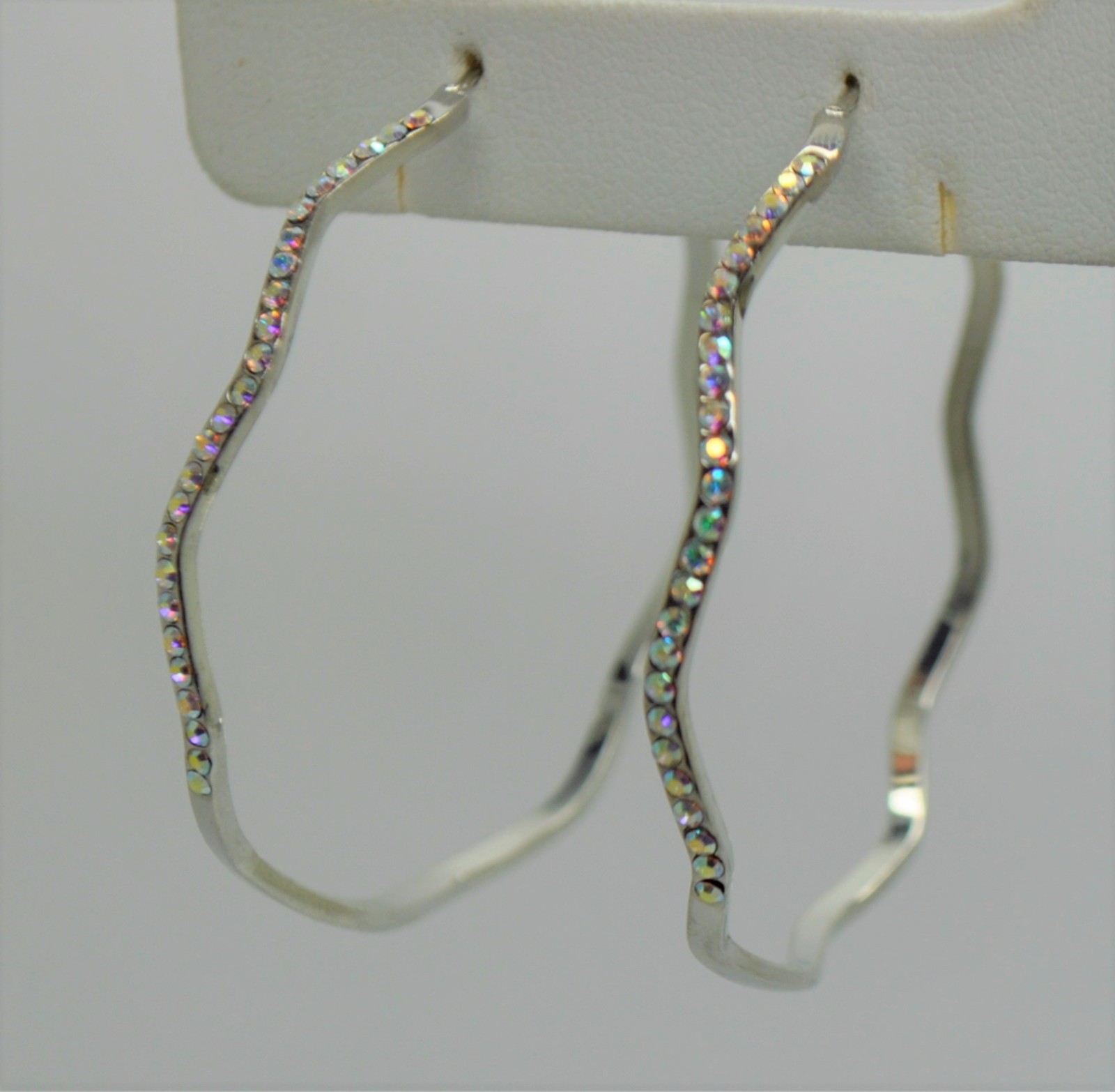 C231 CHIC ZIGZAG DESIGN HIGH QUALITY 2 ” CLEAR AB CUBIC ZIRCON FASHION EARRING