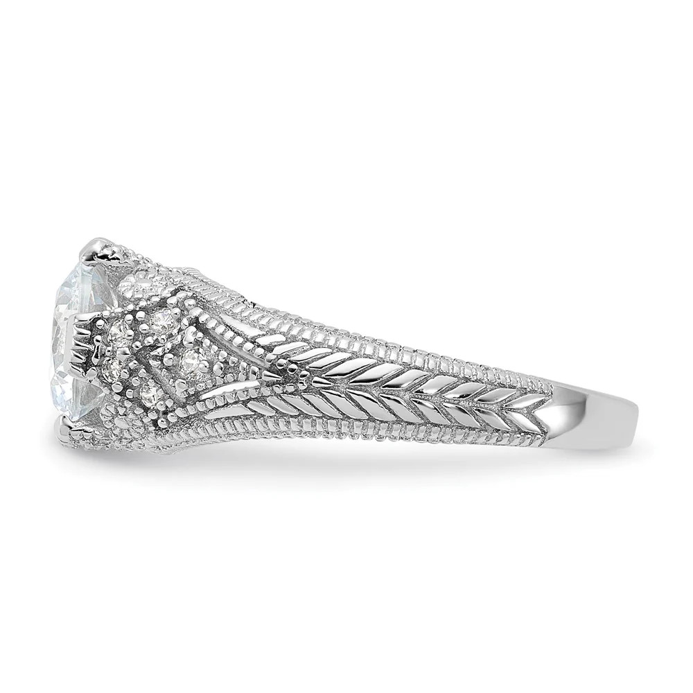 Sterling Silver Rhodium-Plated CZ Antique Style Ring