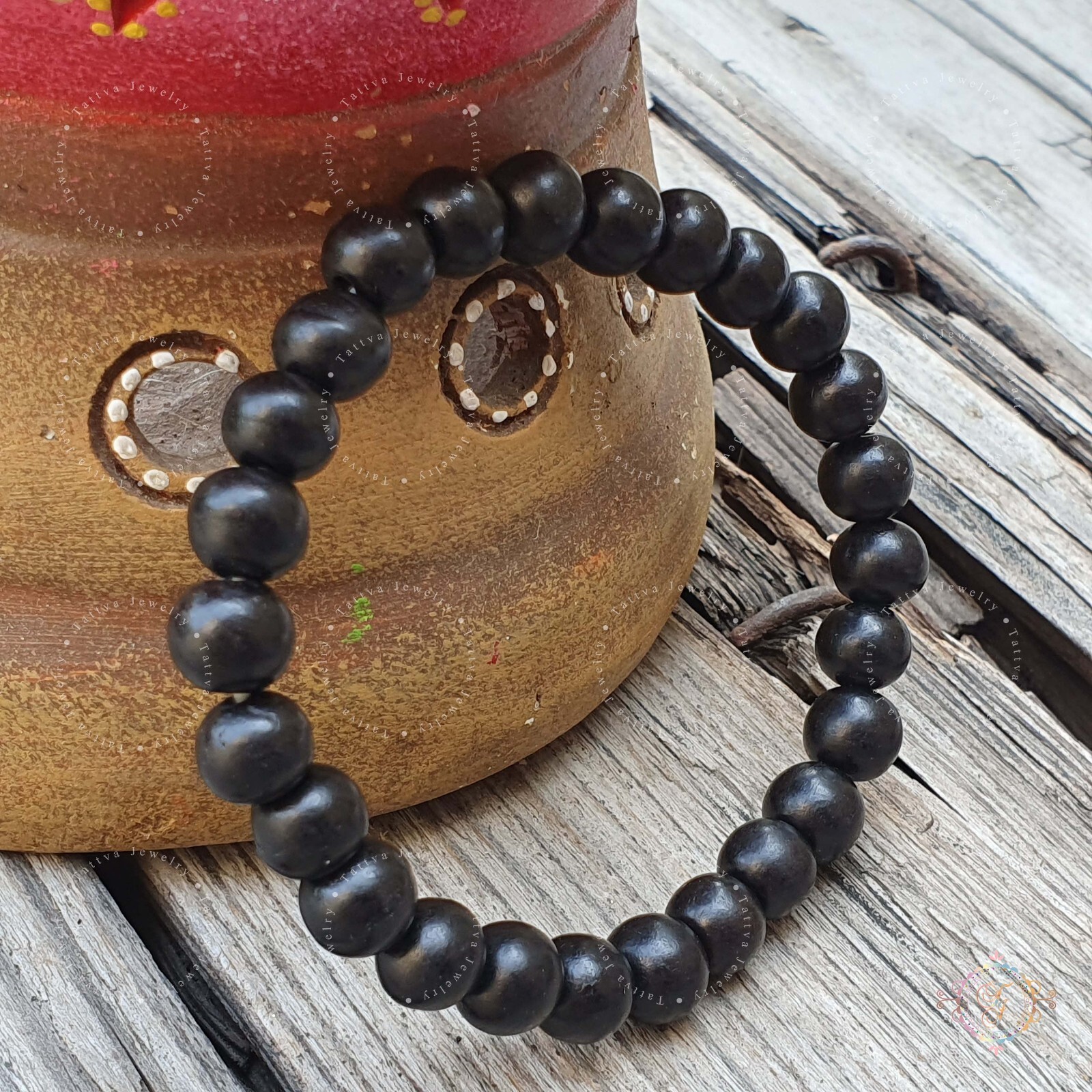 Polished Ebony Wood Bracelet, Karungali Bracelet, Handmade Bracelet, Yoga Gifts