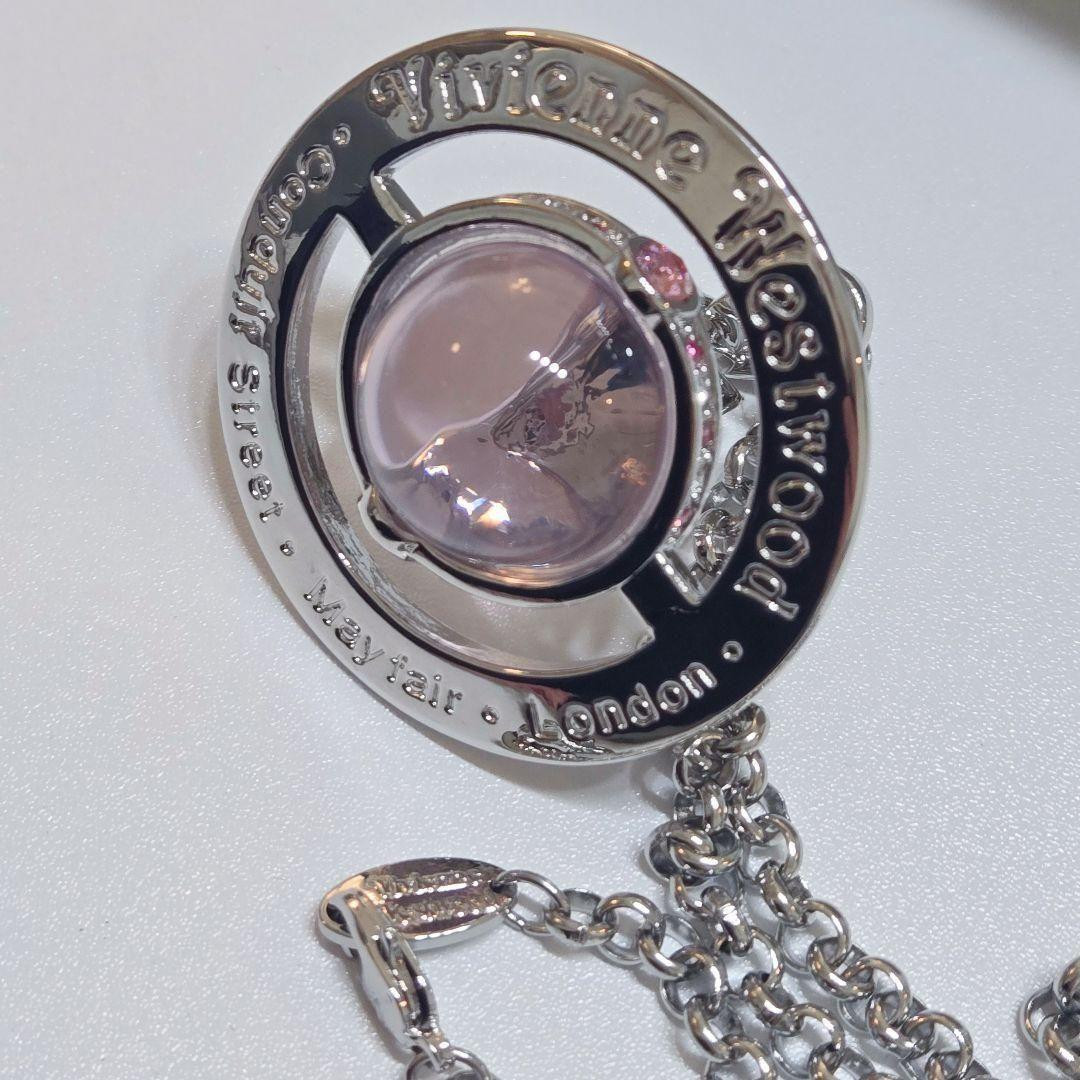 Vivienne Westwood Small Orb Necklace Pendant Pink Silver 4.5cm In Box/Pouch