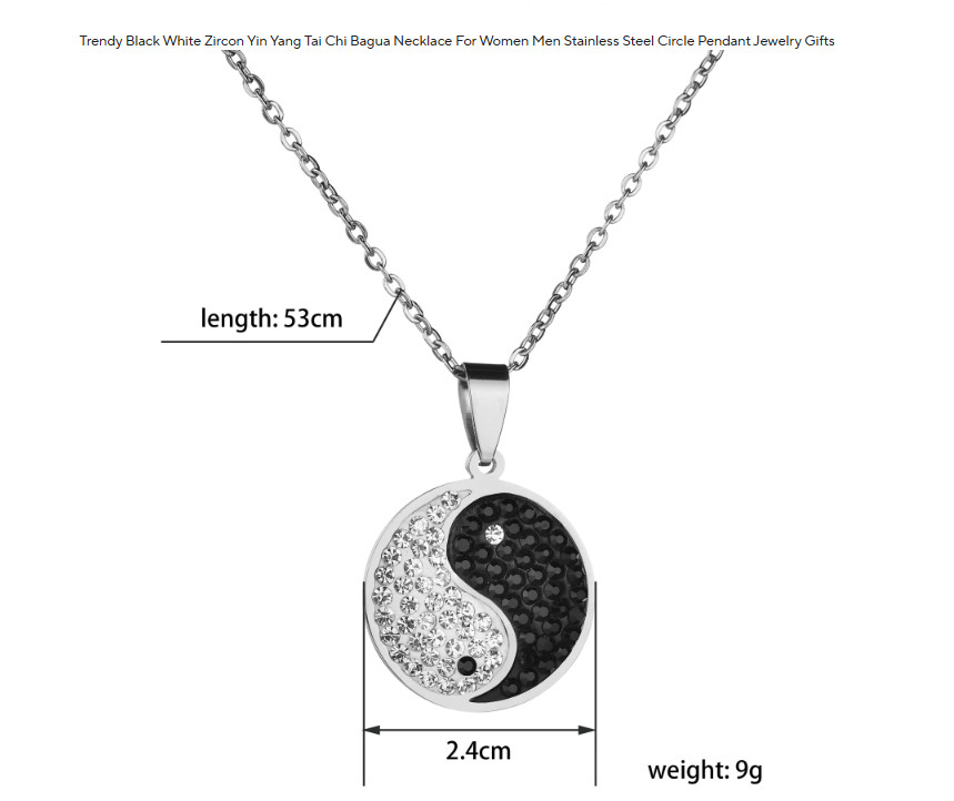 New Ying and Yang Yin Rhinestones Necklace Pendant Stainless Steel CZ