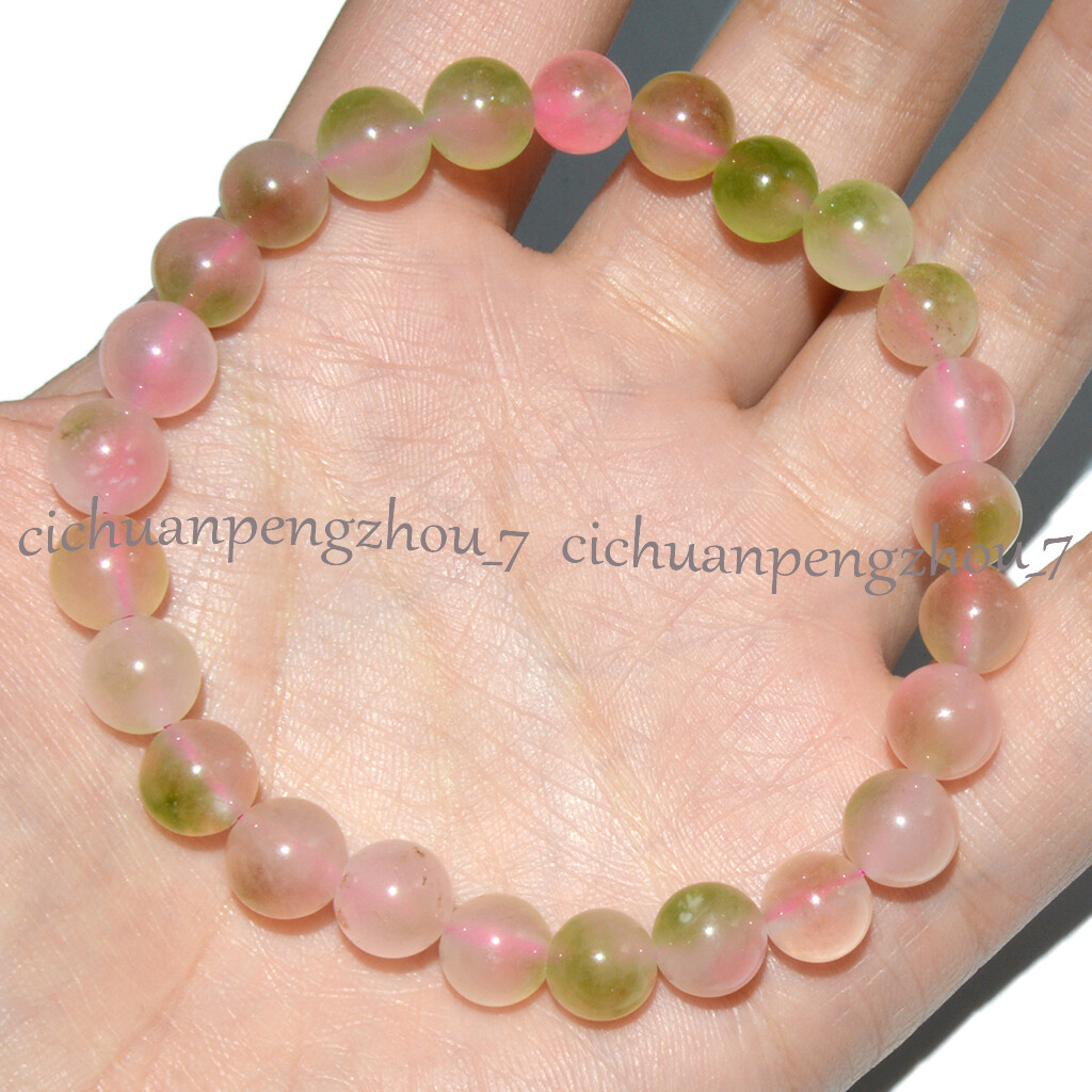 Pink Green Multicolor Jade 8/10/12/14mm Round Gems Beads Elastic Bracelet 7.5”