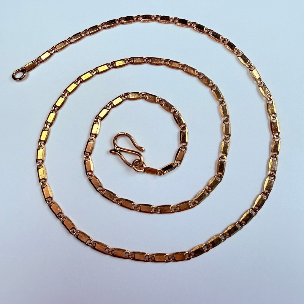 14K Yellow Gold Flat Bar Link Chain “S” Hook Clasp Vintage Choker Necklace 14.5″