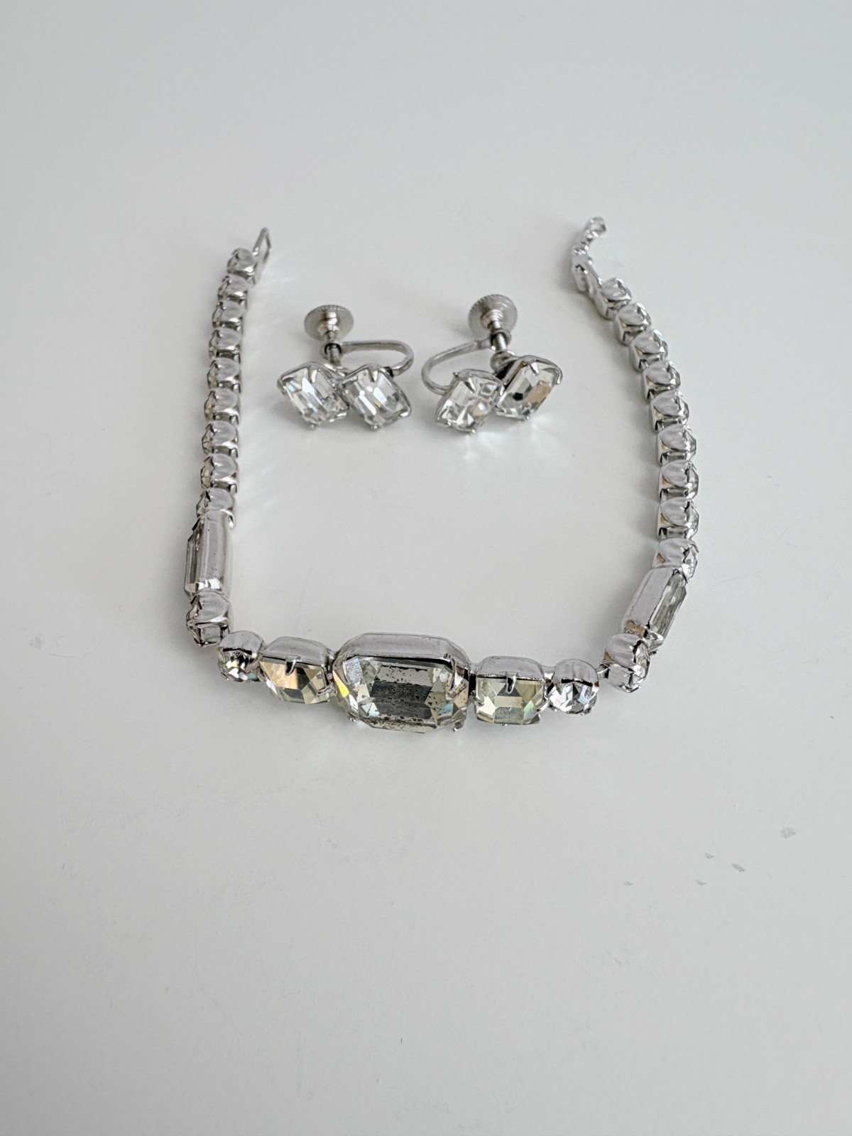 VTG 6.5″ Emerald Cut Cubic Zirconia Bracelet with Emerald Cut CZ Earrings Set