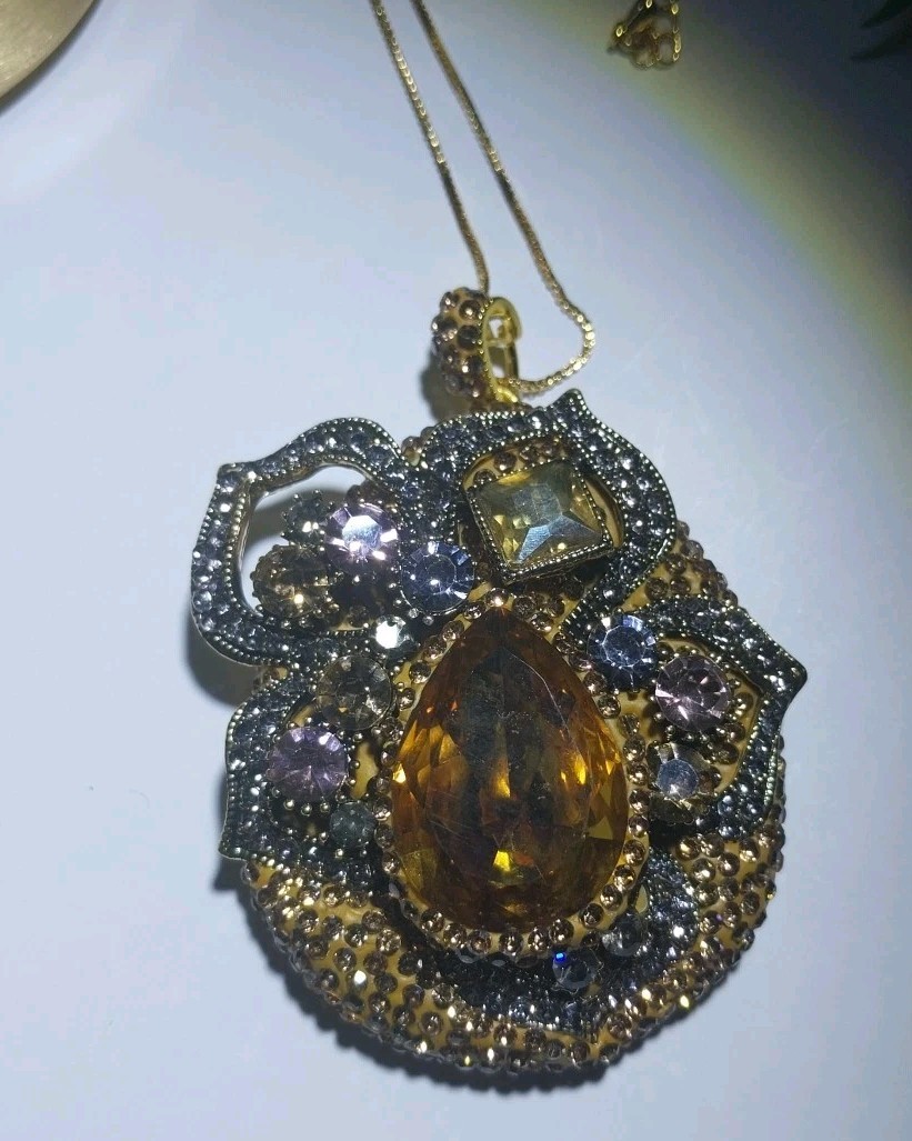 Amber Crystal Necklace, Bracelet & Earrings Set Gold Plated Turkish.