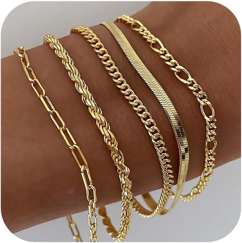 DEARMAY 14K Gold Plated Bracelets for Women Waterproof, Jewelry Sets Trendy Thin