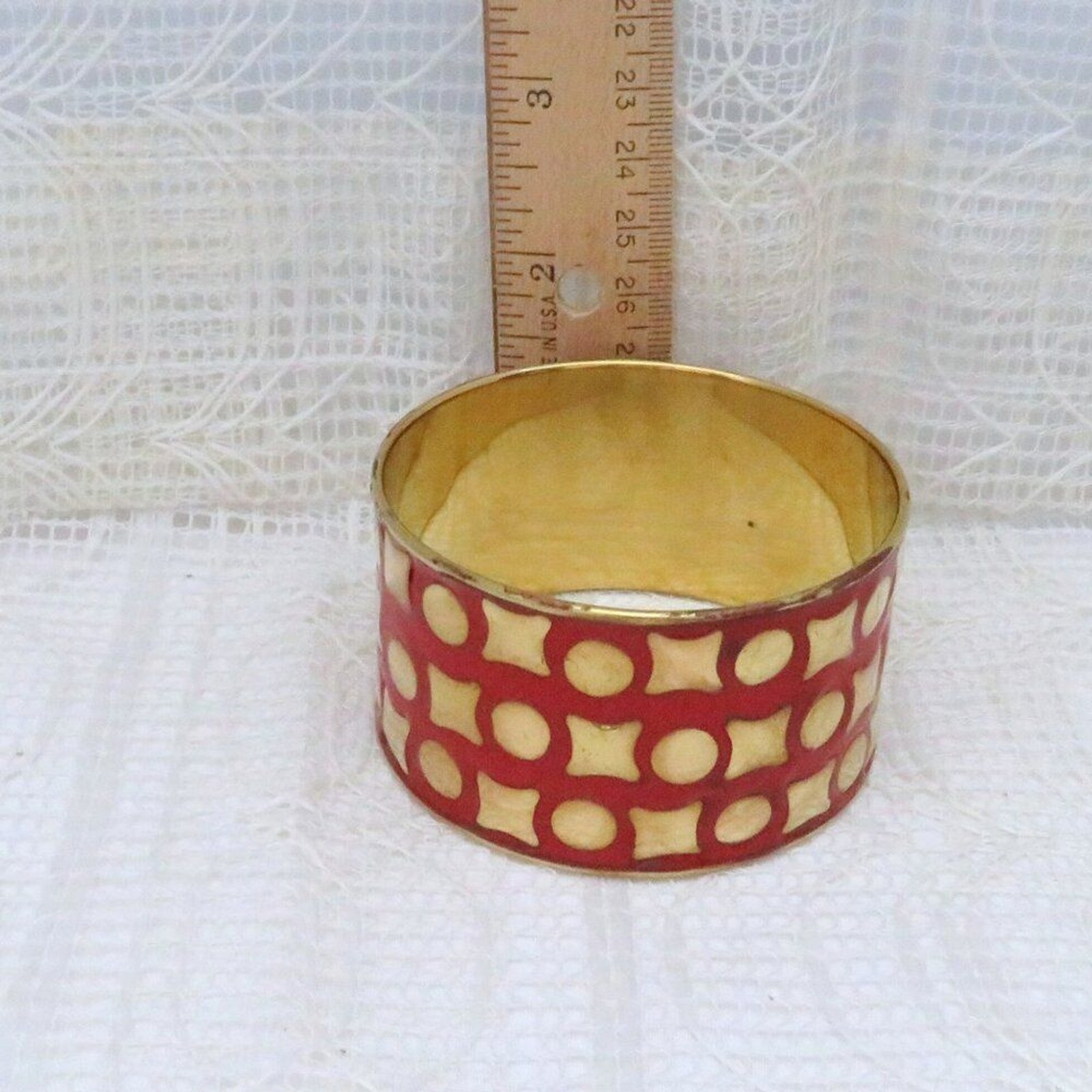 Metallic Bangle Bracelet Antika Women 1 1/2 inches Red Gold Chunky Retro Style