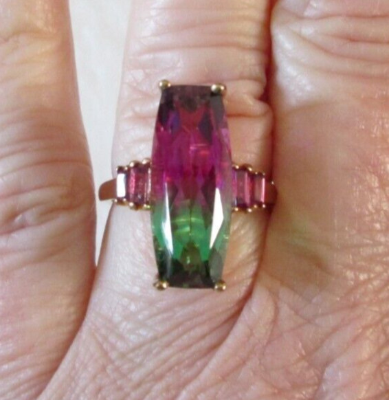 Watermelon Quartz and Garnet Vemeil YG over Sterling Silver (Sz 9) 9.25 cts