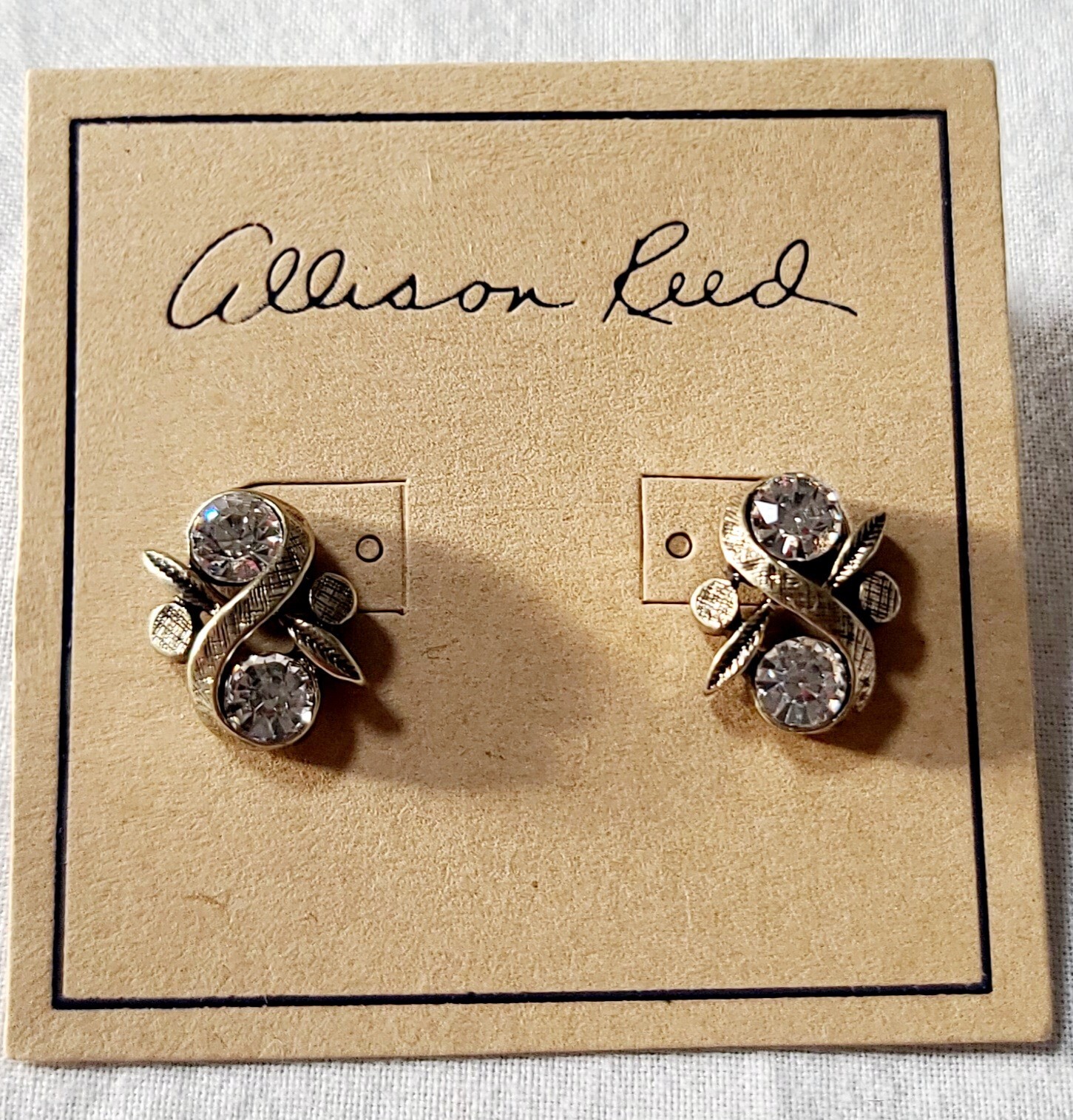 Allison Reed Gold Tone Stud Earrings With Clear Stones J5-1426