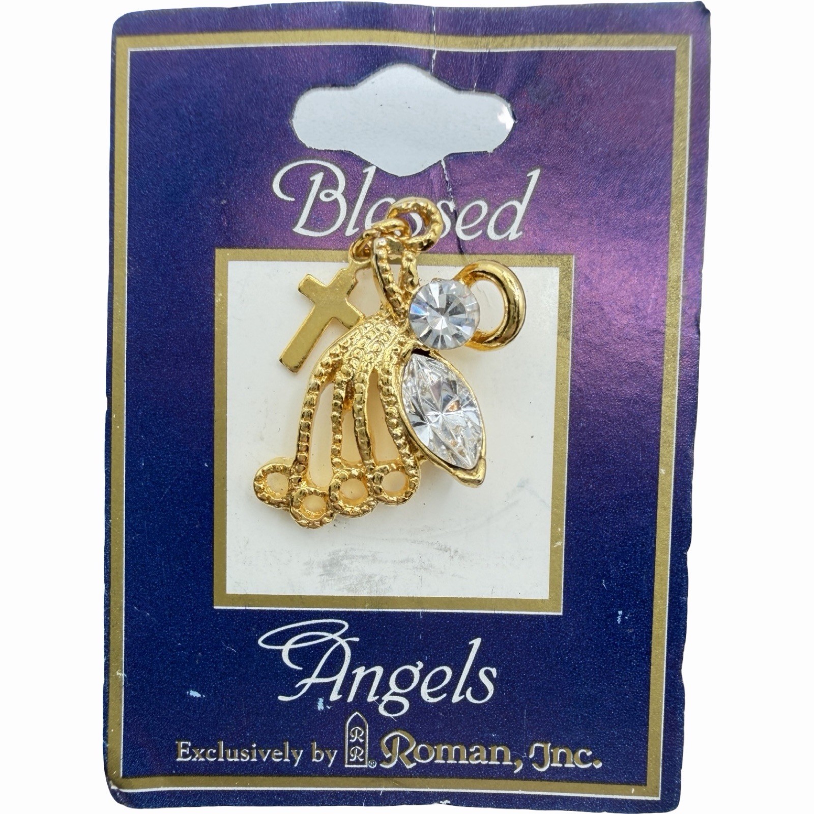 ROMAN INC GENUINE AUSTRIAN CRYSTAL PINBACK LAPEL PIN Blessed Angels 14184
