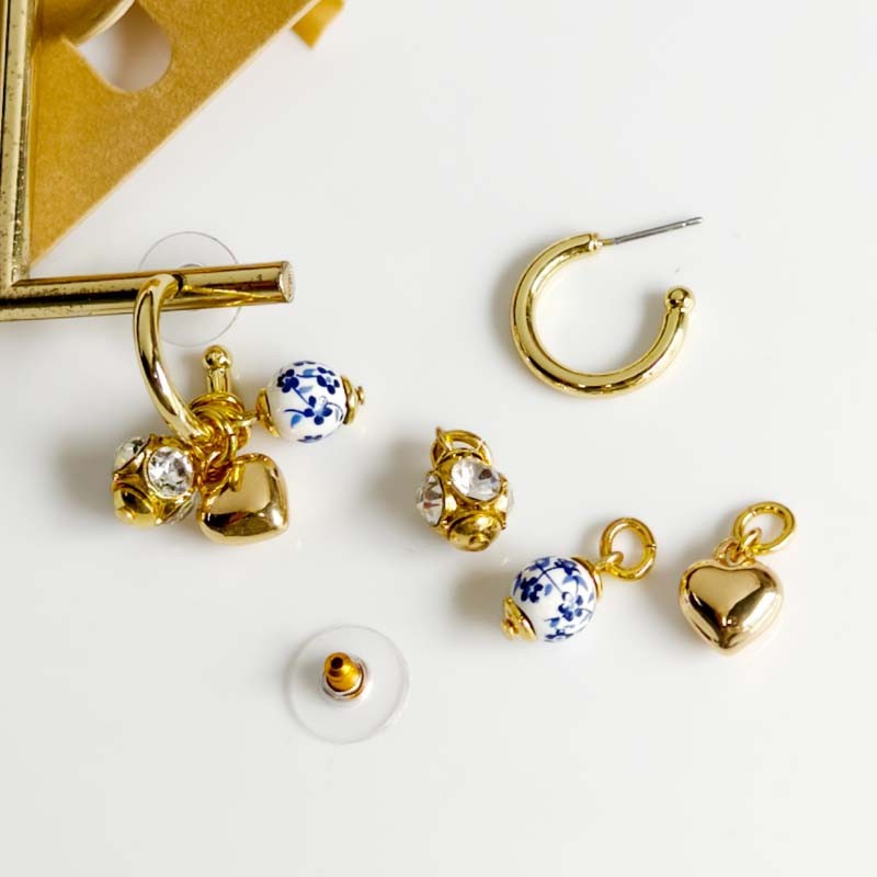 New Talbots Bead Heart Convertible Hoop Earrings Women Party Vacation Jewelry