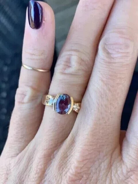 2Ct Oval Cut Simulated Alexandrite Solitaire Women’s Ring 14K Yellow Gold Plated
