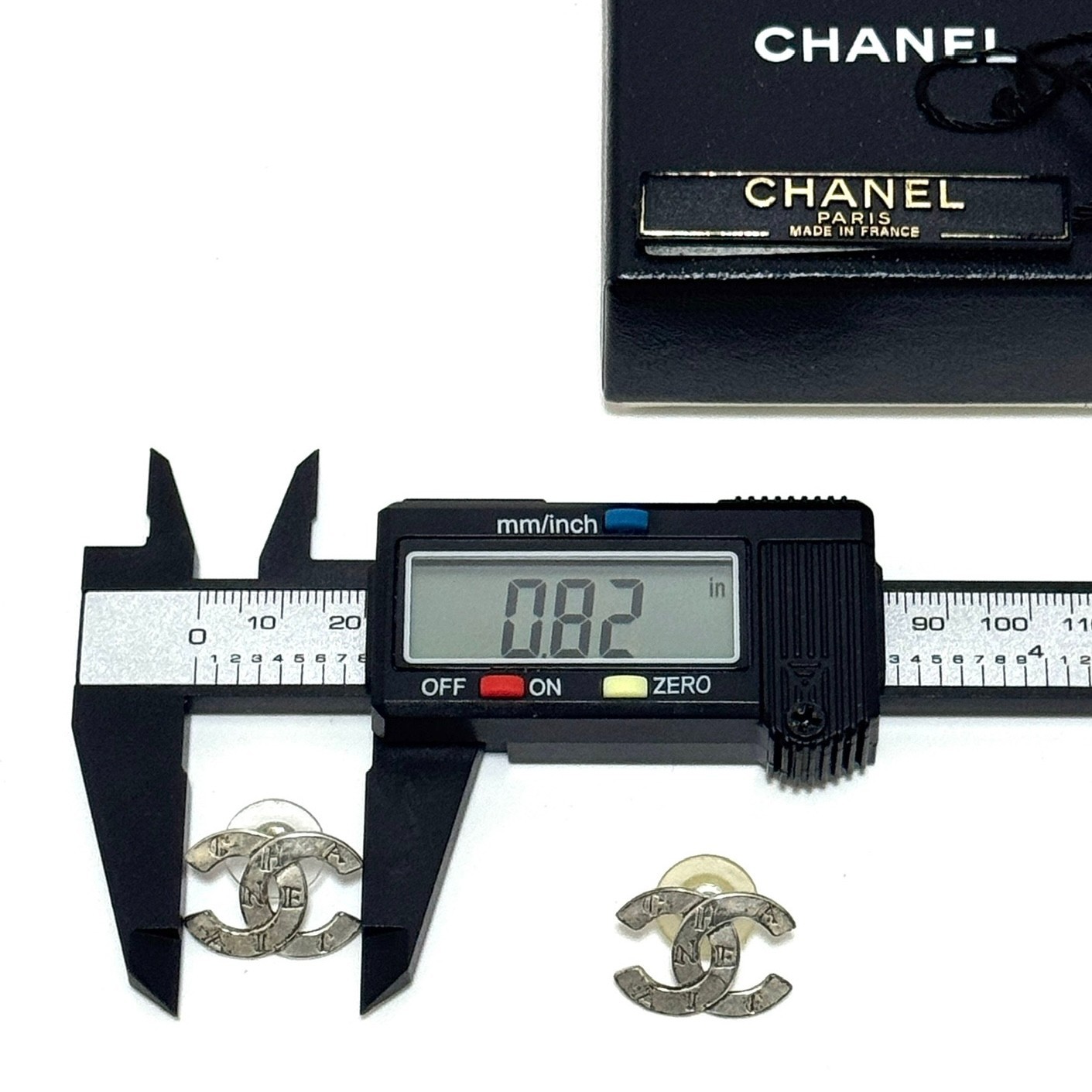 CHANEL 99A Coco CC Logo Cambon Pierced Earrings Silver Vintage Authentic JAPAN
