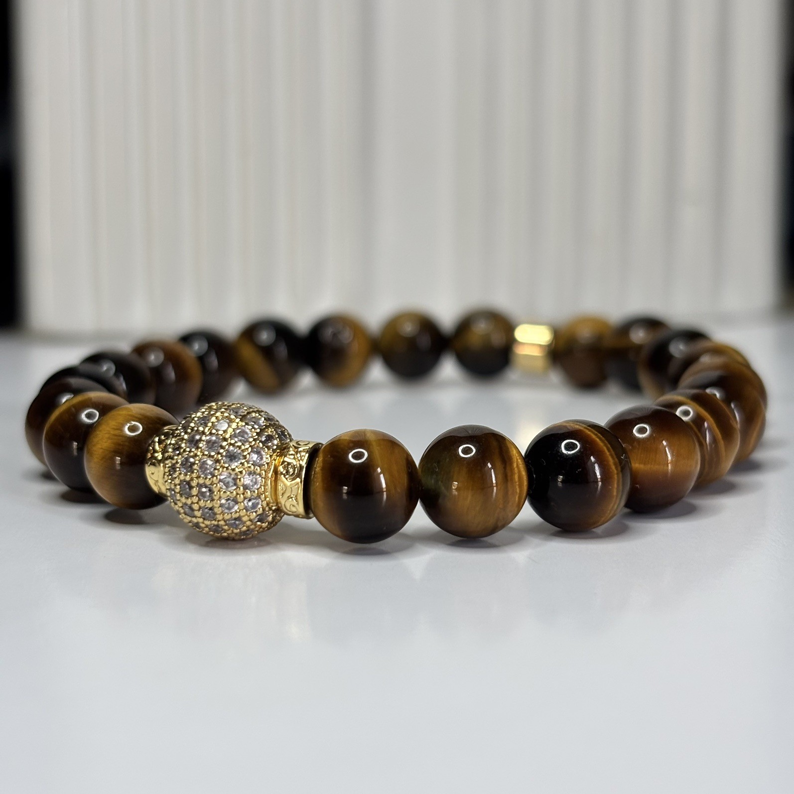 Natural Tiger Eye Bracelet With Cubic Zirconia Luxury Gemstone Jewelry Handmade