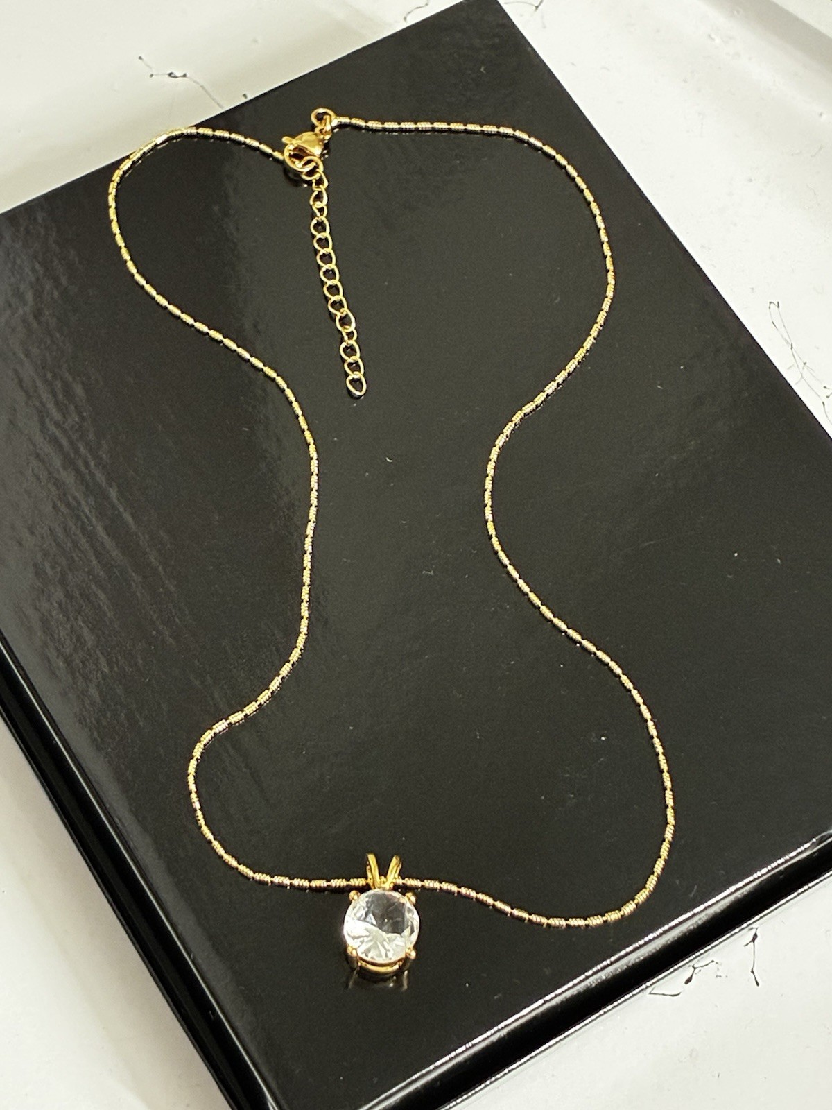 Gold Tone Cable Chain Necklace Round Clear CZ Prong Pendant 16”-18”