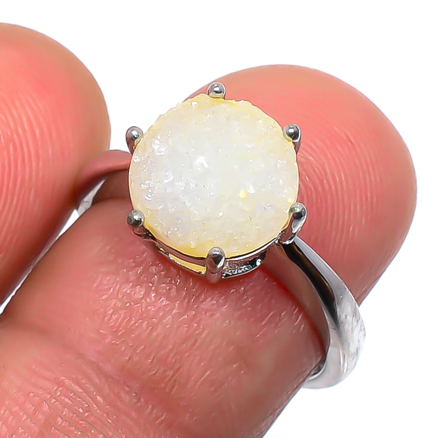 Opalite Titanium Agate Drusy 925 Silver Plated Ring Adjustable (170)