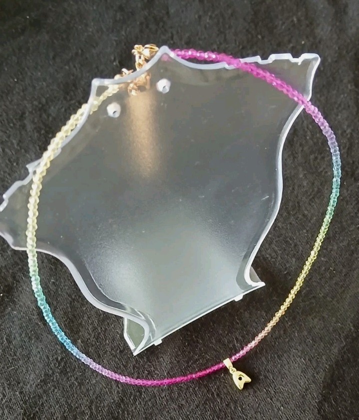 Rainbow Glass Beaded Necklace With Golden “A” Charm