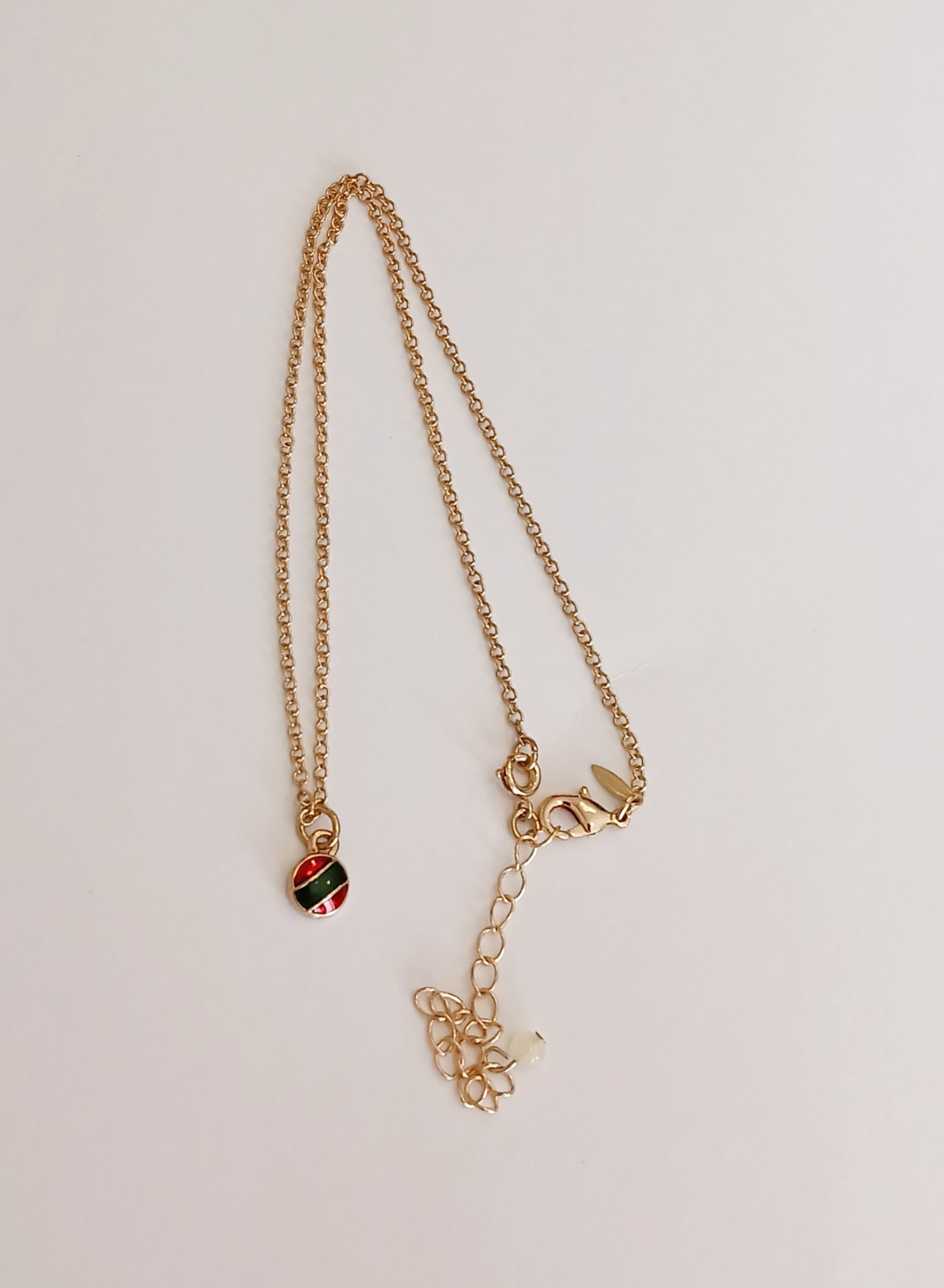 vintage-style enameled fruit or holiday-themed charm necklace 0.14oz 19″