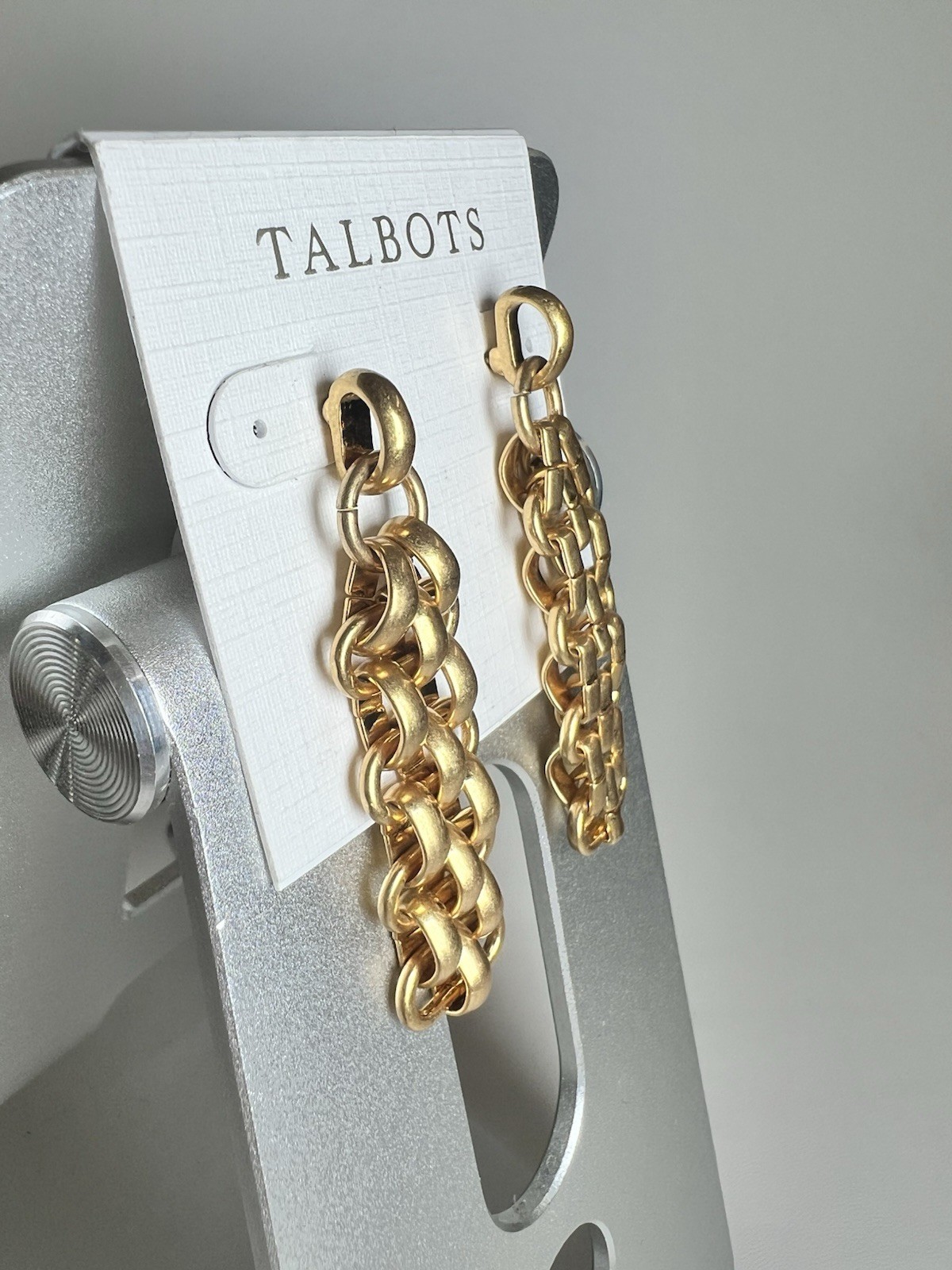 NWT Talbots gold Rolo mesh drop multi link chain studded earrings