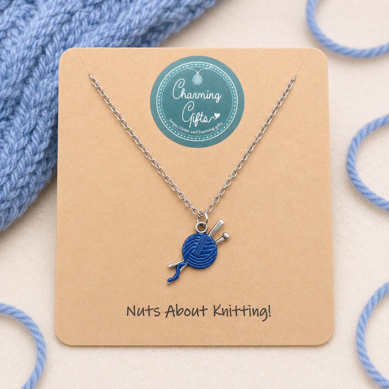 Blue Knitting Jewellery – Hand-Painted Tibetan Silver Charms, Choice of Findings
