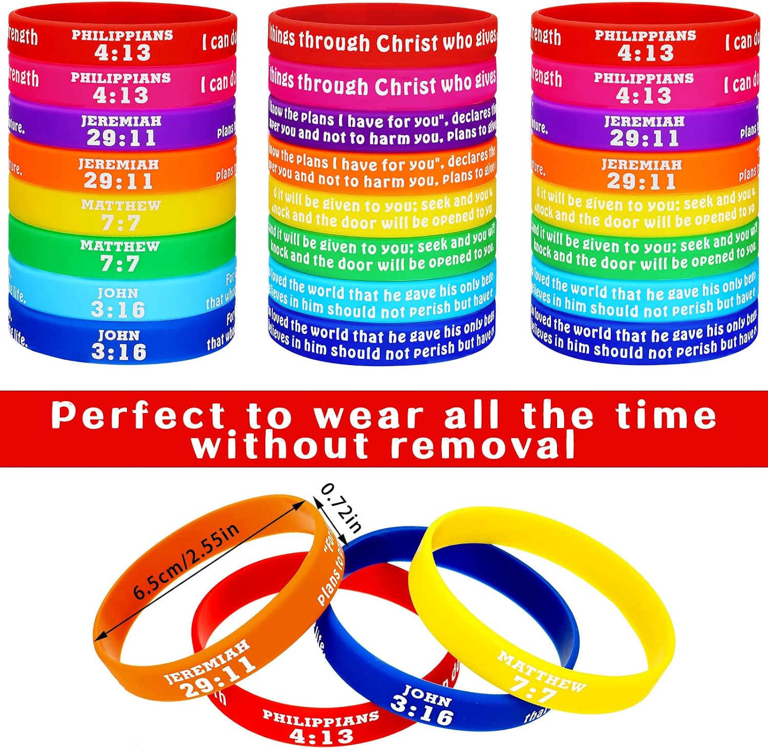 48 Pcs Bible Verses Bracelets Motivational Christian Rubber Bracelets