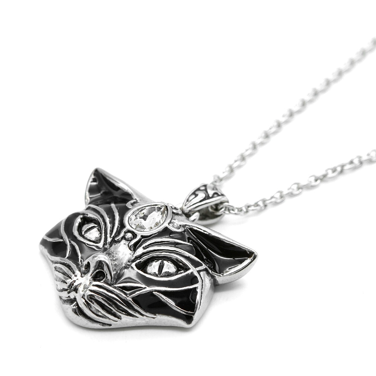 Black cat necklace cat head black epoxy stainless steel pendant by Controse