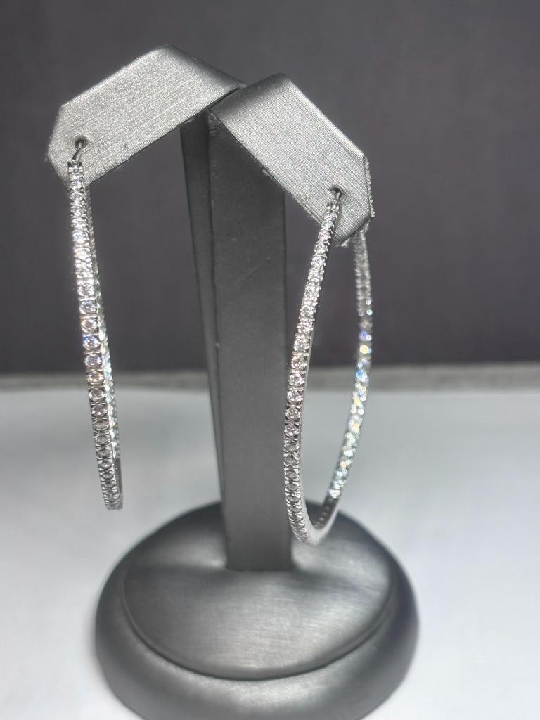 Sterling Silver Pair of Inside-out CZ Big Hoop Earrings 2in 13.7g