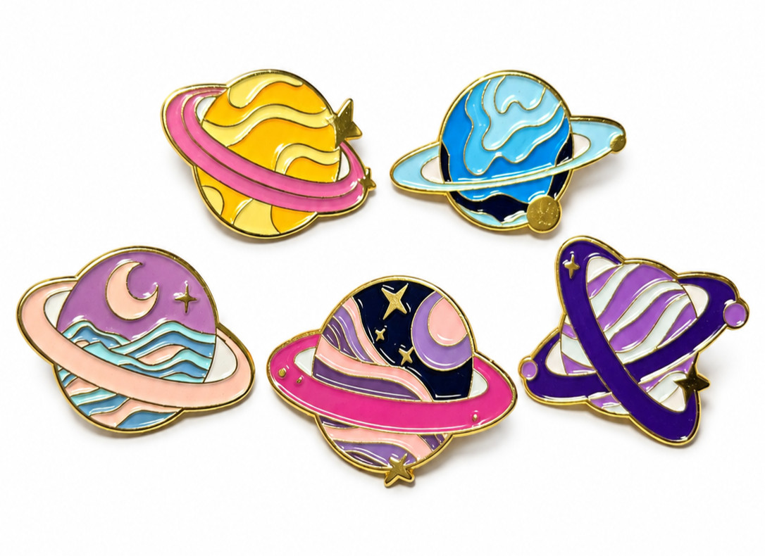 Planet Enamel Pin Bundle 5pc Cute Space Galaxy Saturn Planet Pin Set