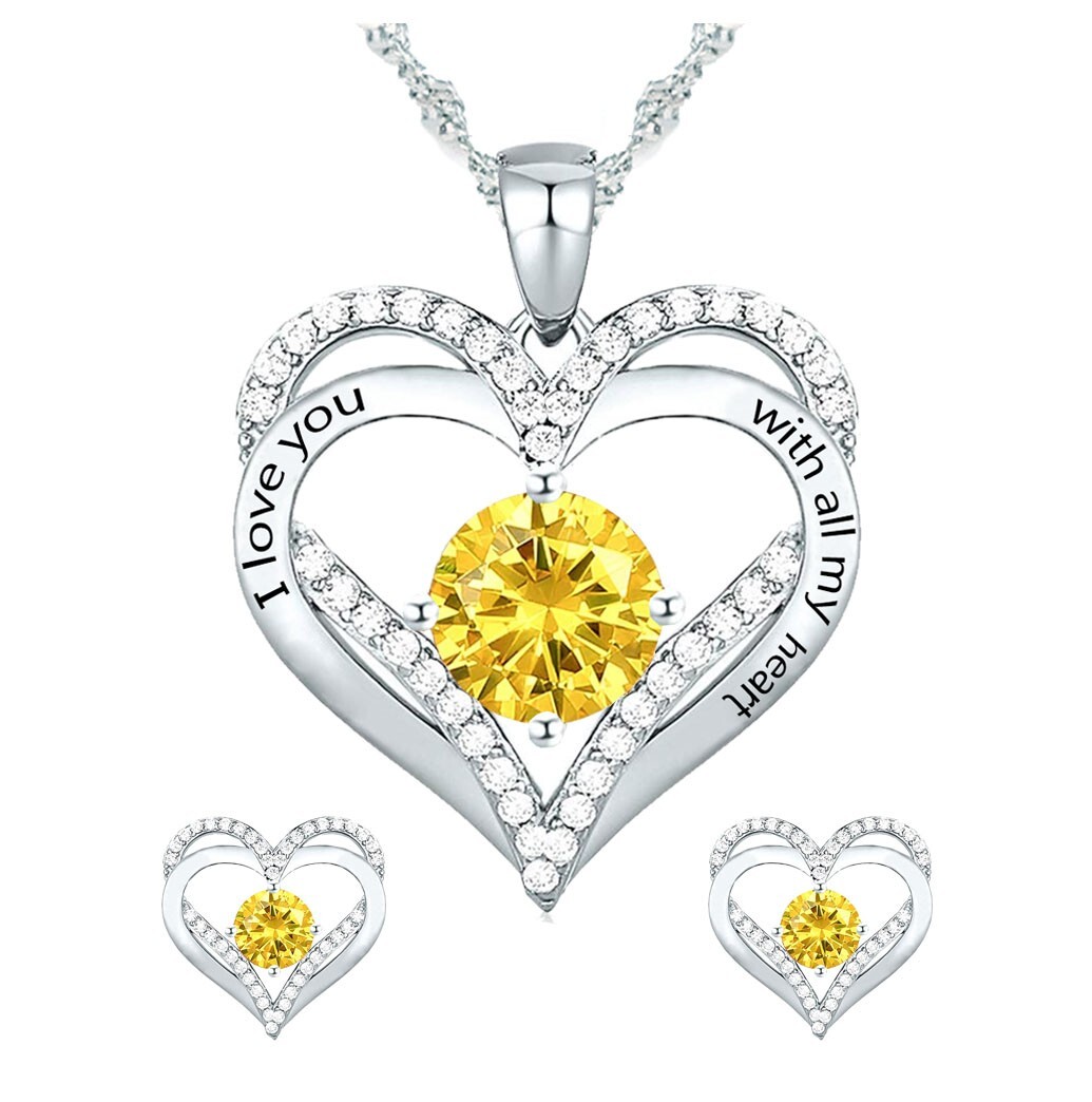 925 Silver Birthstone Necklace/Gift for Wife /Gift for Girlfriend –Free Earrings