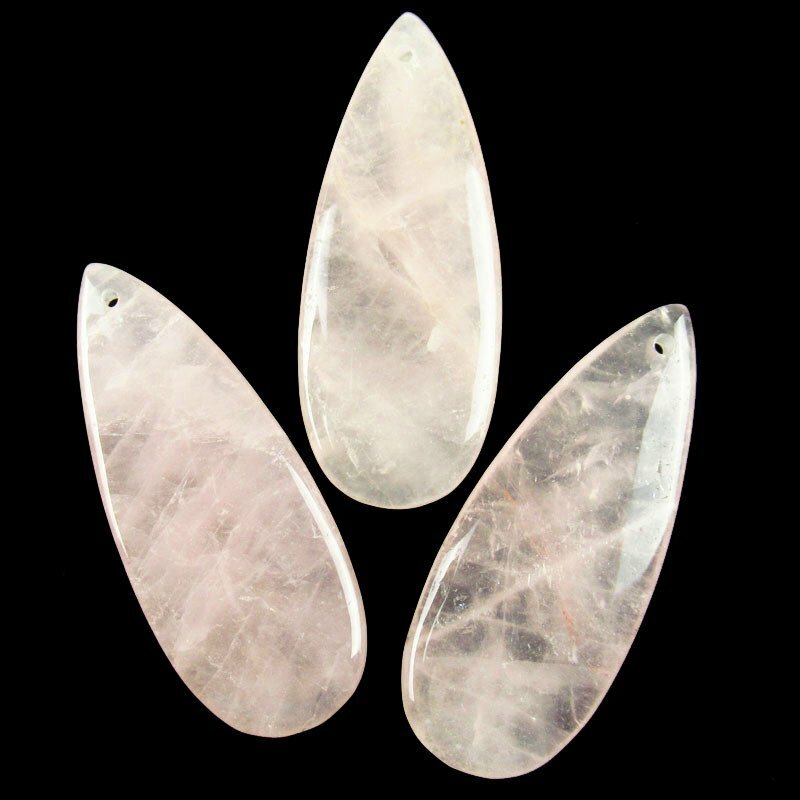 30g 3Pcs 50x20x6mm Natural Rose Quartz Teardrop Pendant Bead YJWW32