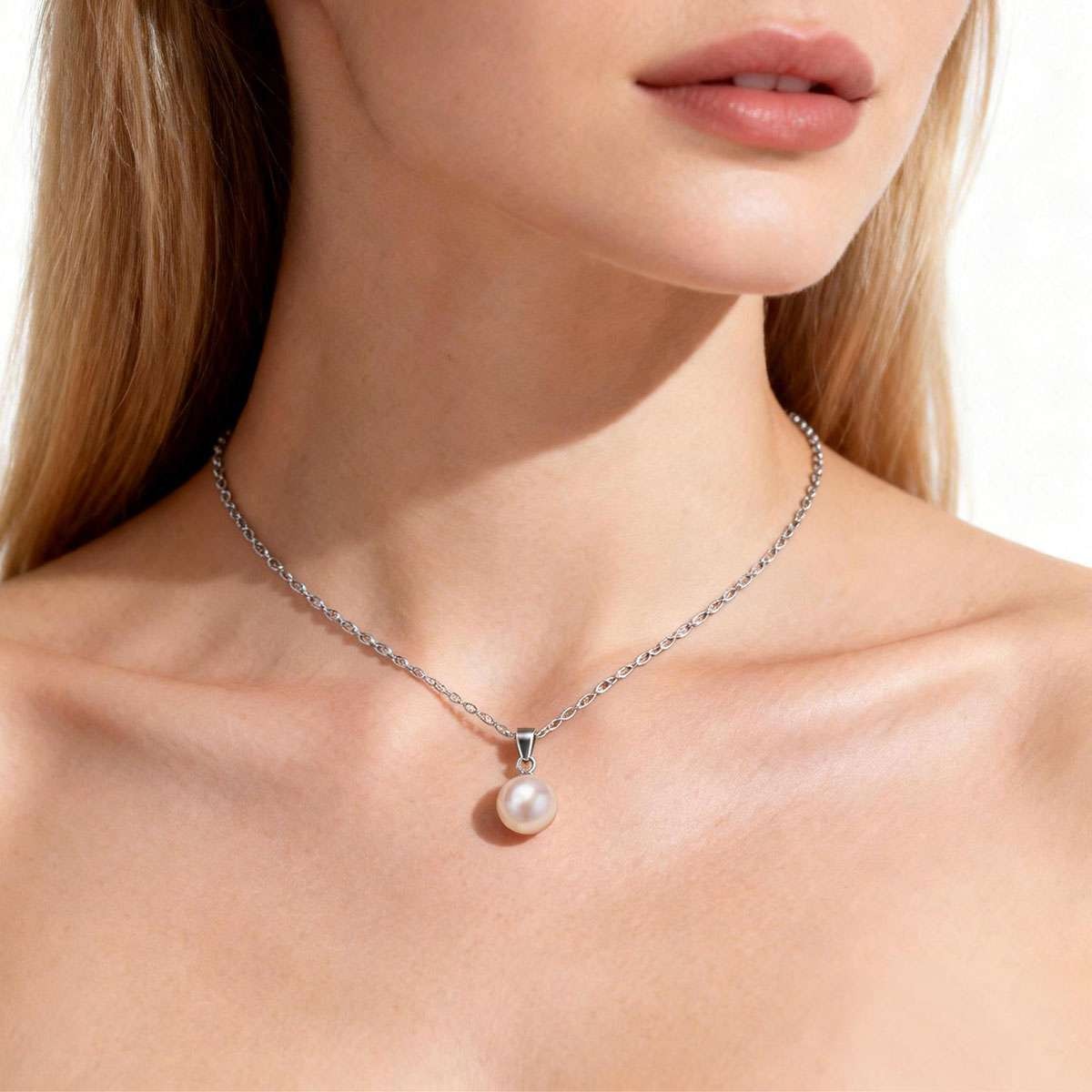 925 Sterling Silver Natural South Sea Shell Pearl CZ Pendant Necklace + Box Gift