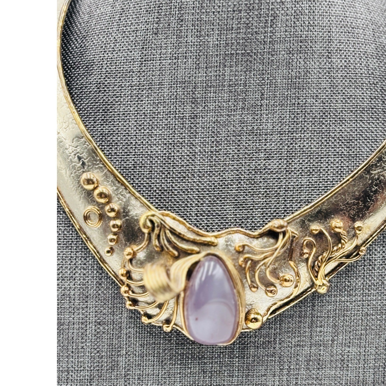 IXEL Mexico Rare Vintage Brutalist Torque Collar Necklace Purple Agate Statement