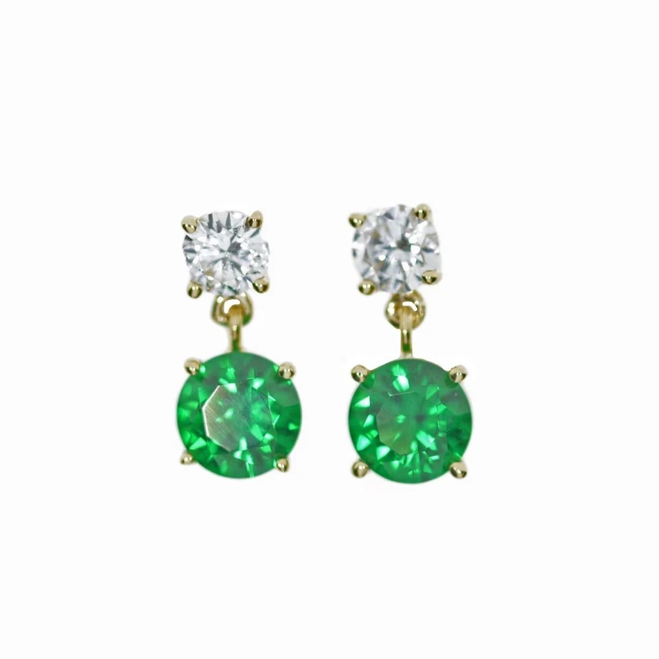 2.20Ct Round Cut Simulated Emerald Stunning Drop Earrings 14K Yellow Gold Plated