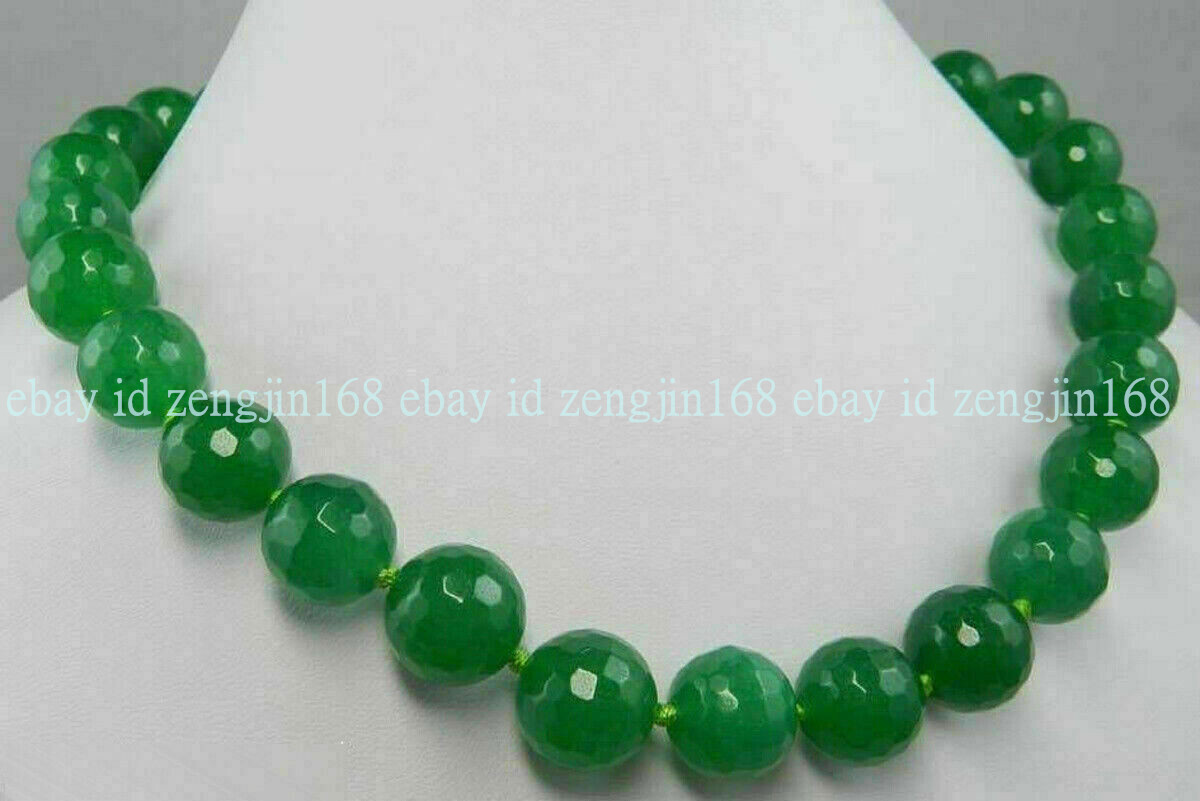 Natural 12mm Faceted Green Jade Round Beads Gemstone Necklace 16-36” AAA