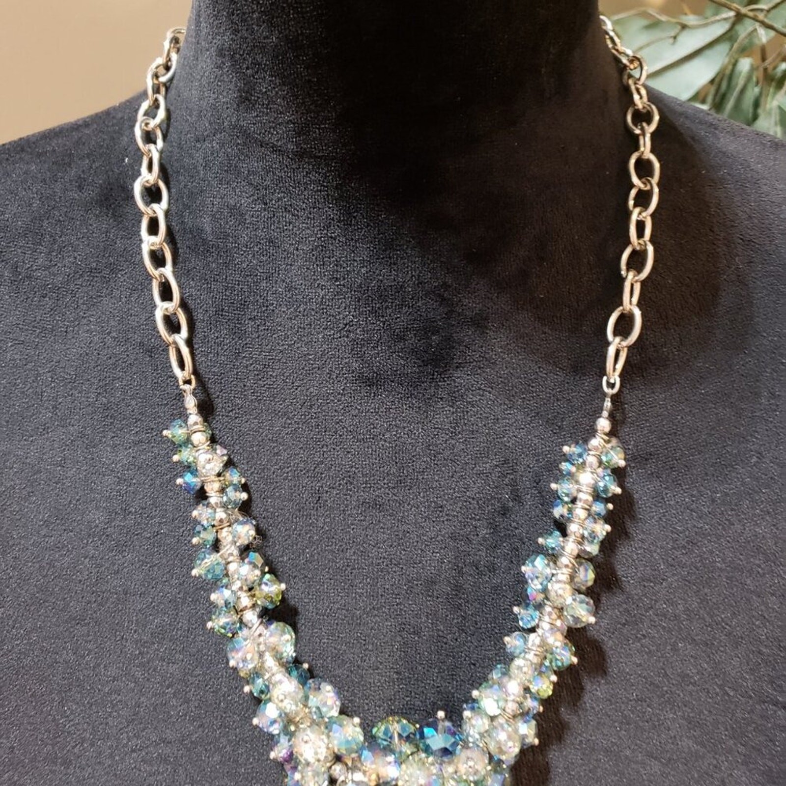 Womens Multicolor Crystal Beaded Cable Link Chain Necklace with Lobster Clasp