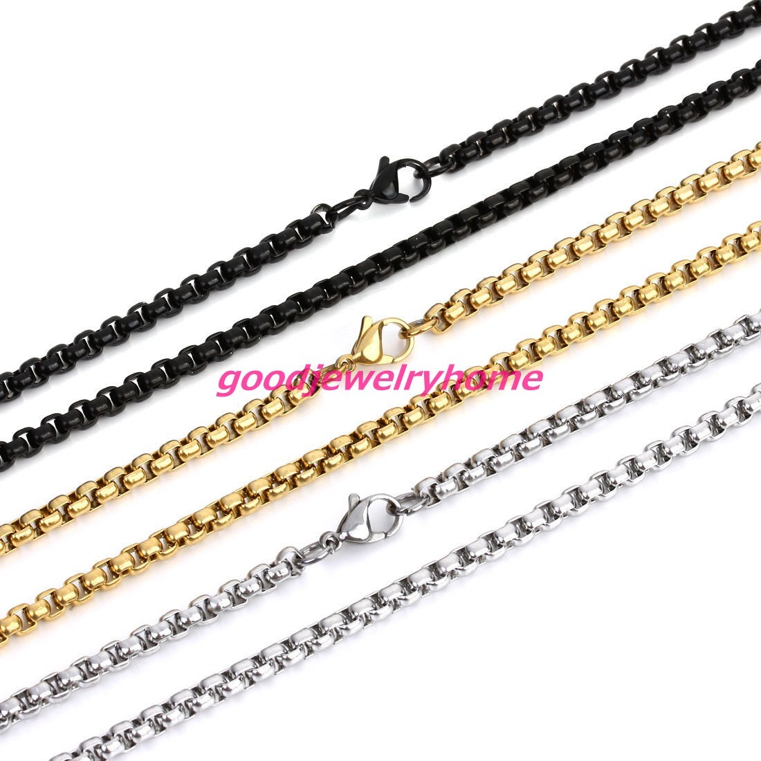 1/2/3/4/5/7MM Silver Gold Black Stainless Steel Rolo Box Chain Necklace 16-40″