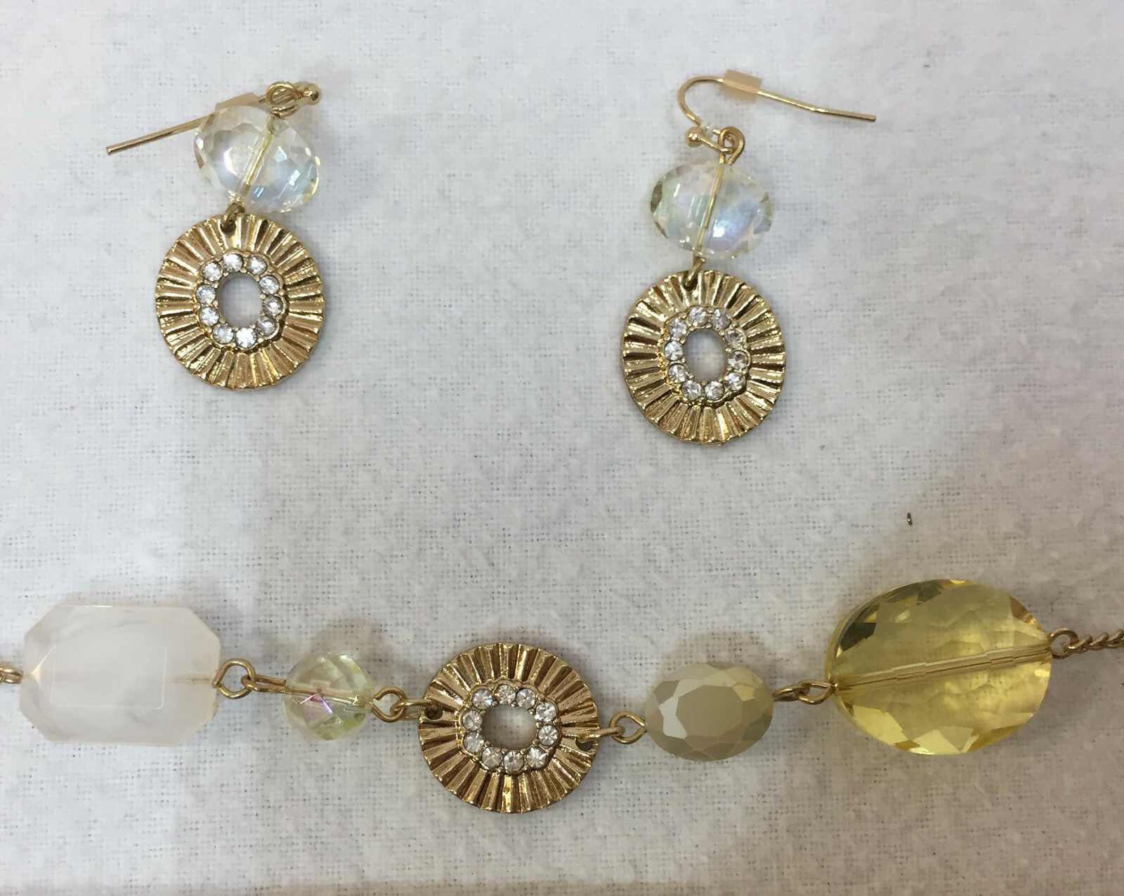 Necklace & Earrings Set Rhinestones Strand String Beads Plastic Frosted Yellow