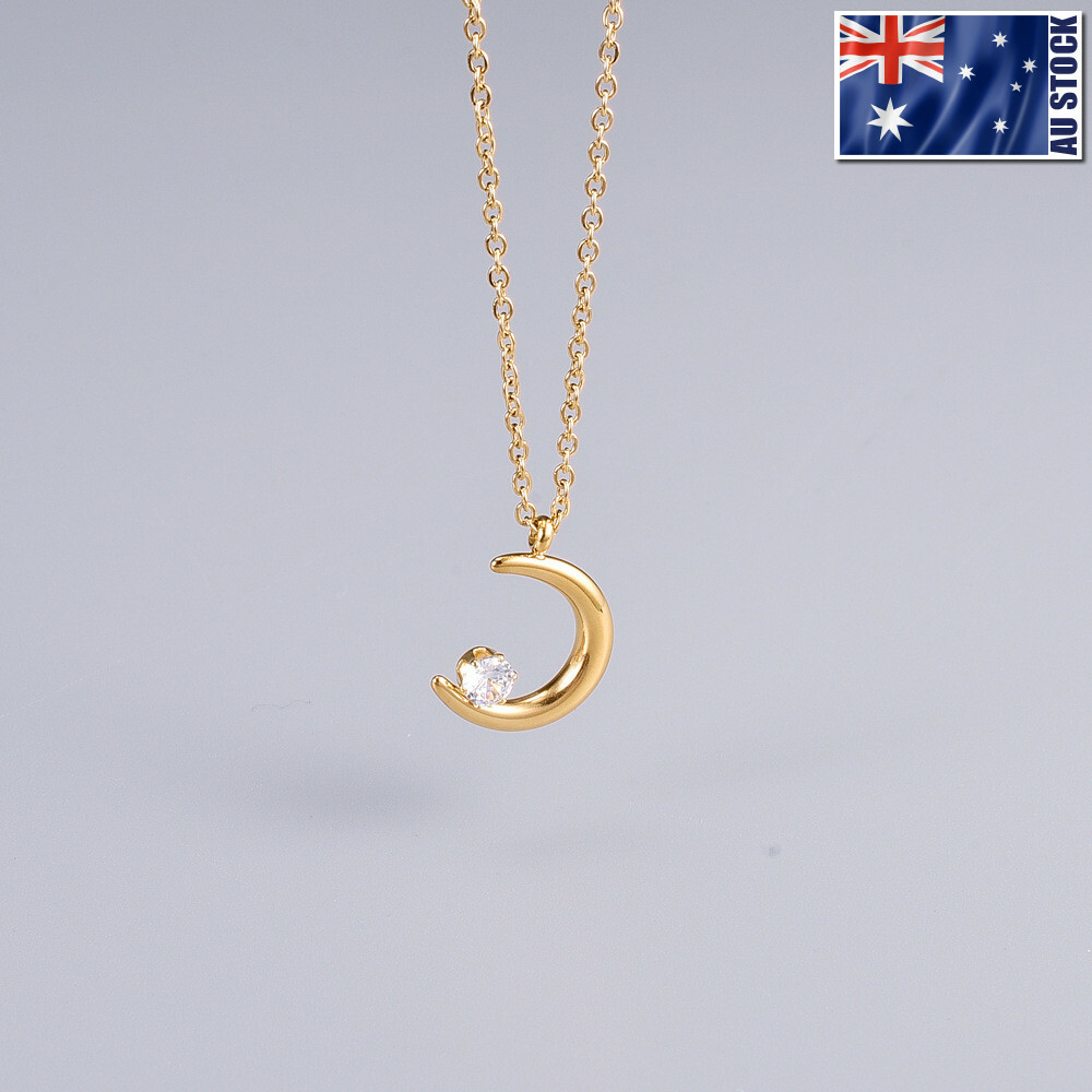 18K Yellow Gold Plated Moon Crescent Star Pendant Charm Necklace Woman’s Gift
