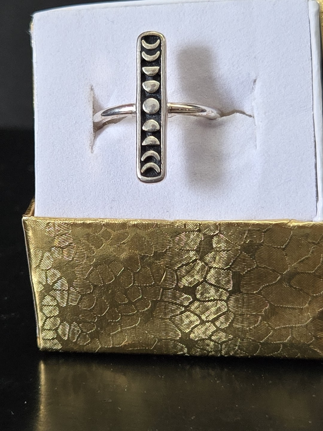 925 Stamped Silver “Moon Phase” Ring Size 5.5″