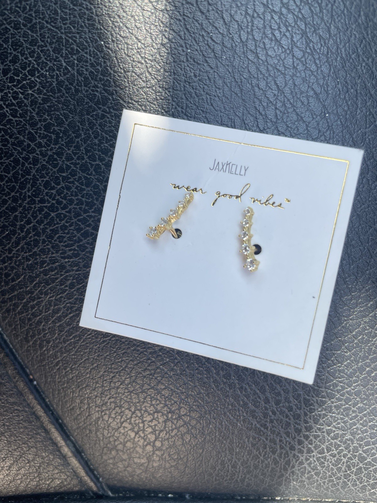 JaxKelly White CZ Crystal Gold Ear Crawler Earrings