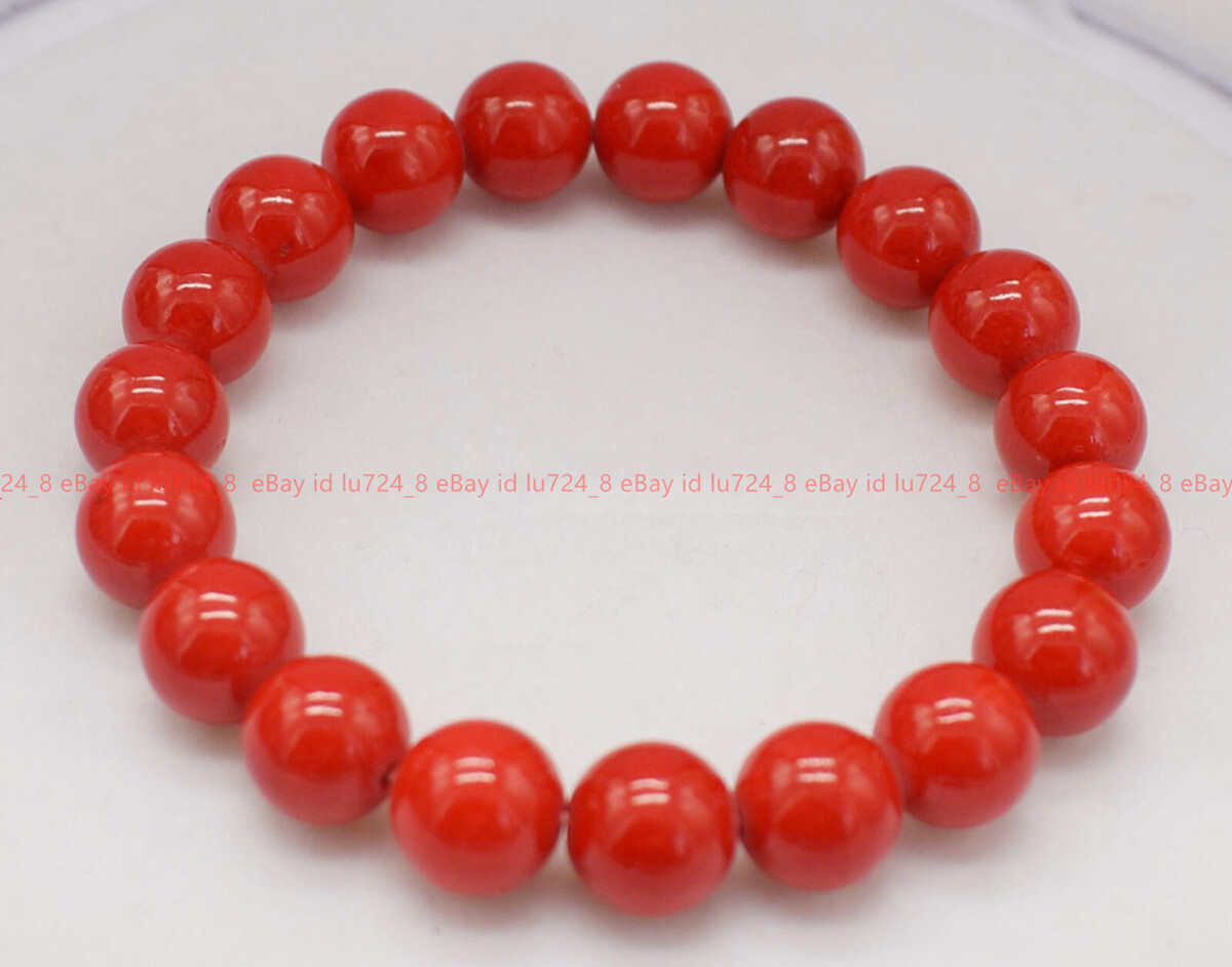 6/8/10/12/14mm Natural South Sea Red Coral Round Gemstone Beads Bracelet 7.5″