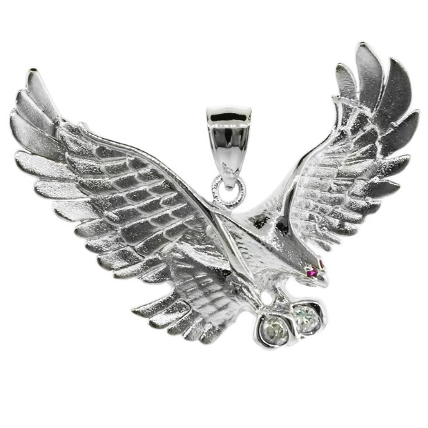 .925 Sterling Silver Cubic Zirconia Eagle Pendant Necklace (2″)