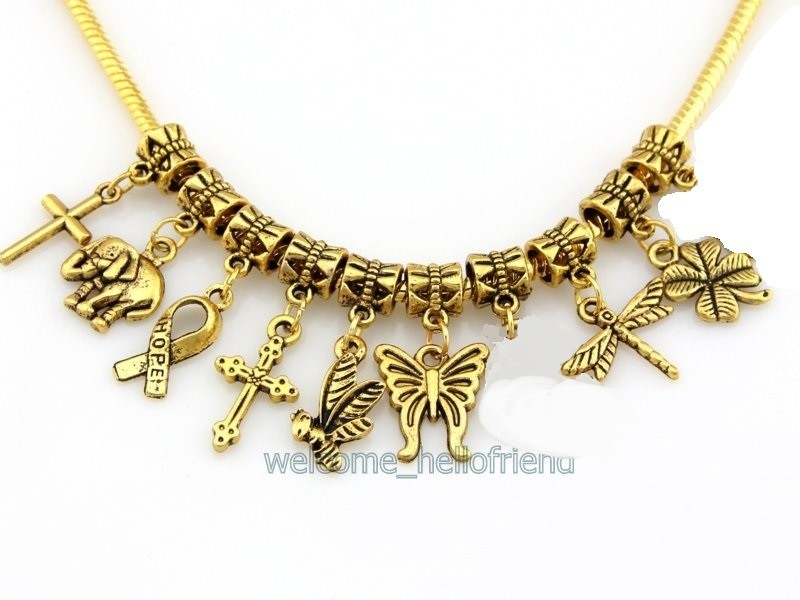 Wholesale Antique Gold Plated Mix Dangle Charm Fit Bracelet Choose Quantity JH03