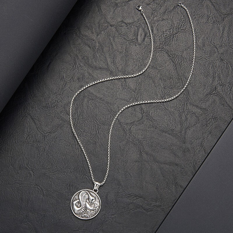 Men’s Vintage Snake Pendant Necklace Stainless Steel Chain Lucky Jewelry