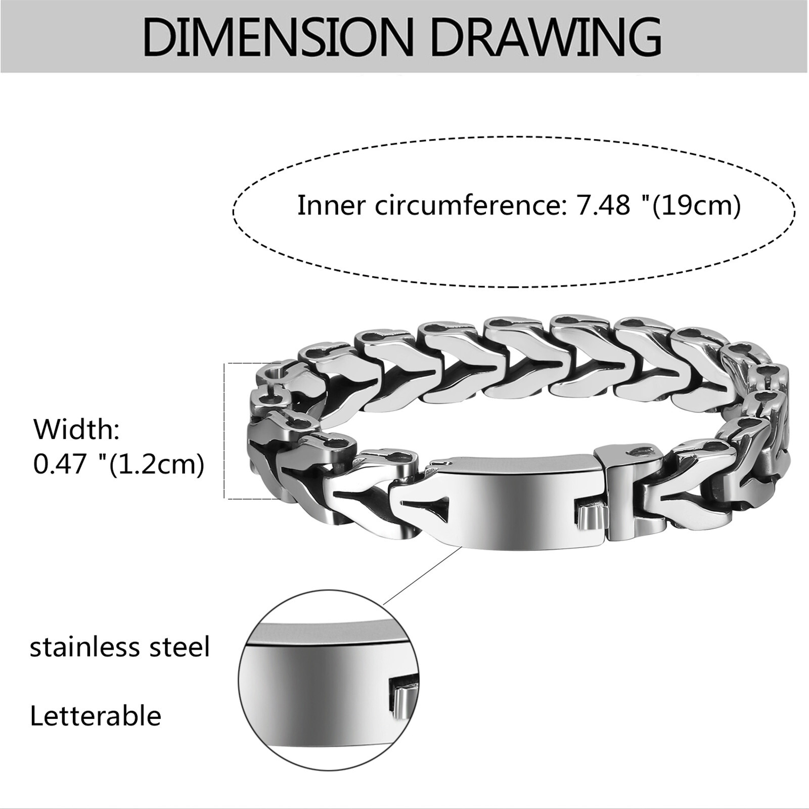 High Polished Stainless Steel Men’s Heavy Bracelet Link Chain Bangle 7.48”