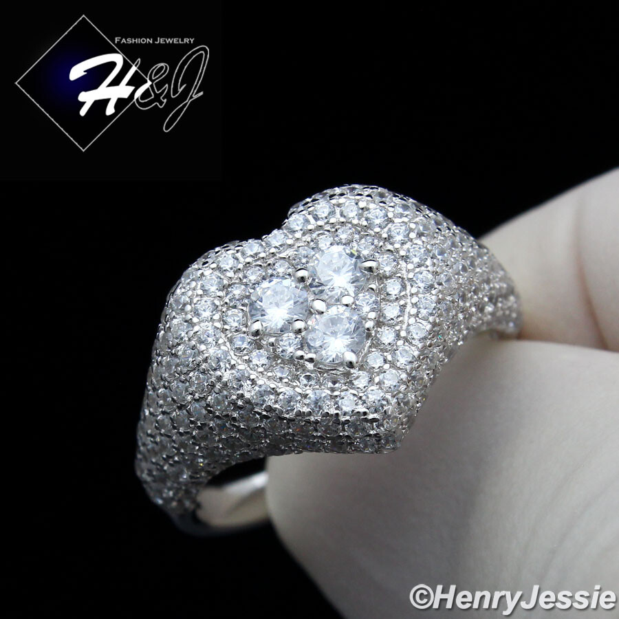 925 STERLING SILVER ICY BLING CZ GOLD PLATED/SILVER HEART ENGAGEMENT RING*R170