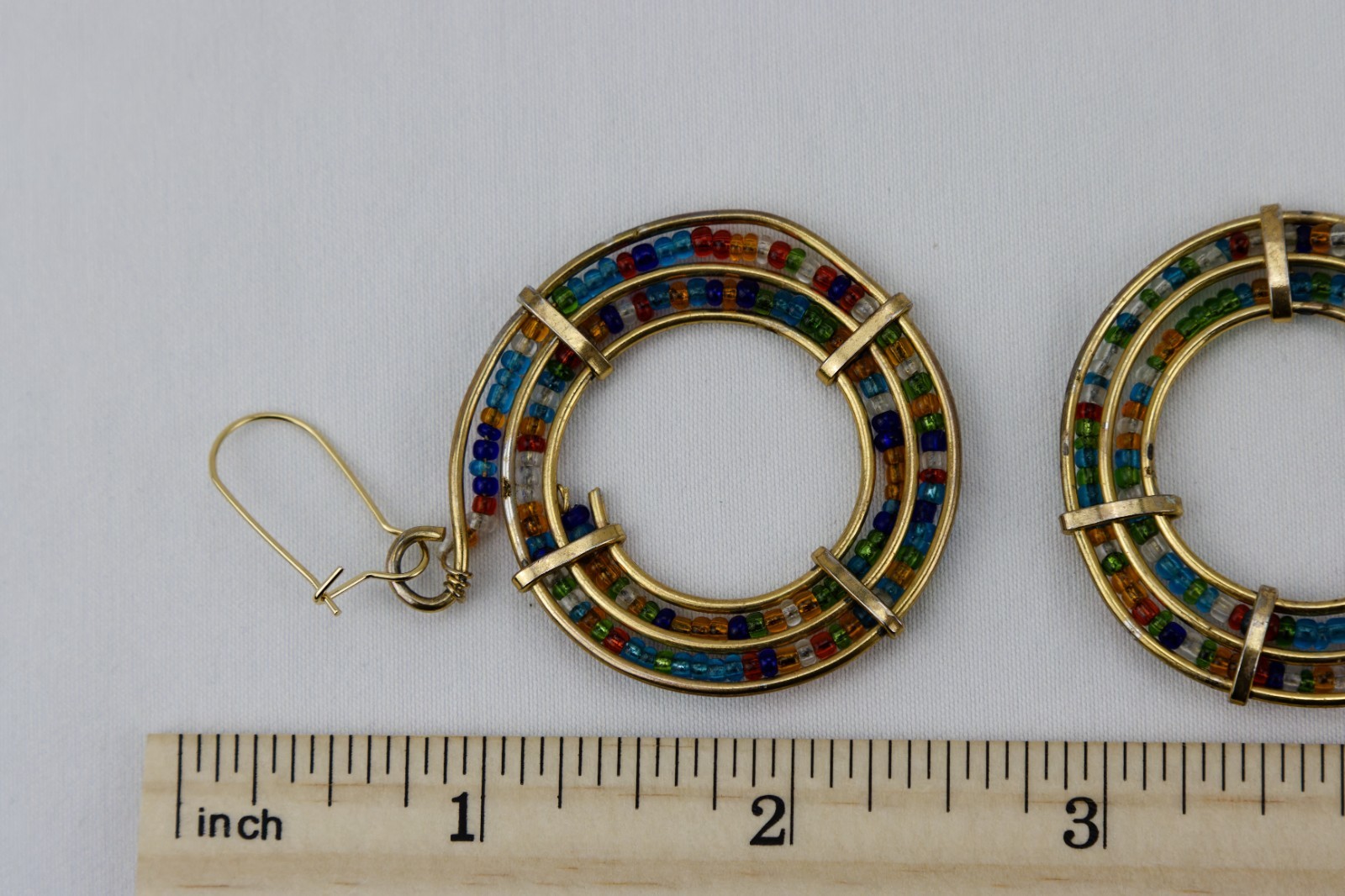 Multi-Colored Seed Bead Hoops, Gold Tone, Confetti/BOHO, 11gr